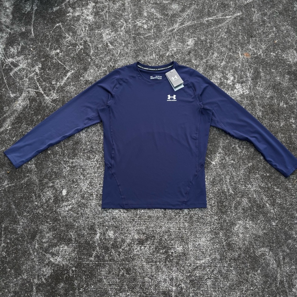 Under Armour HeatGear Compression Long Sleeve Shirt Men's 2XL Navy 1361524 NWT - Picture 4 of 10